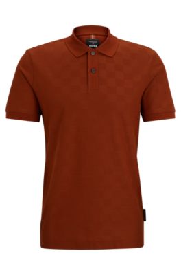 Hugo Boss Porsche X Boss Mercerized-cotton Polo Shirt With Check Structure In Brown