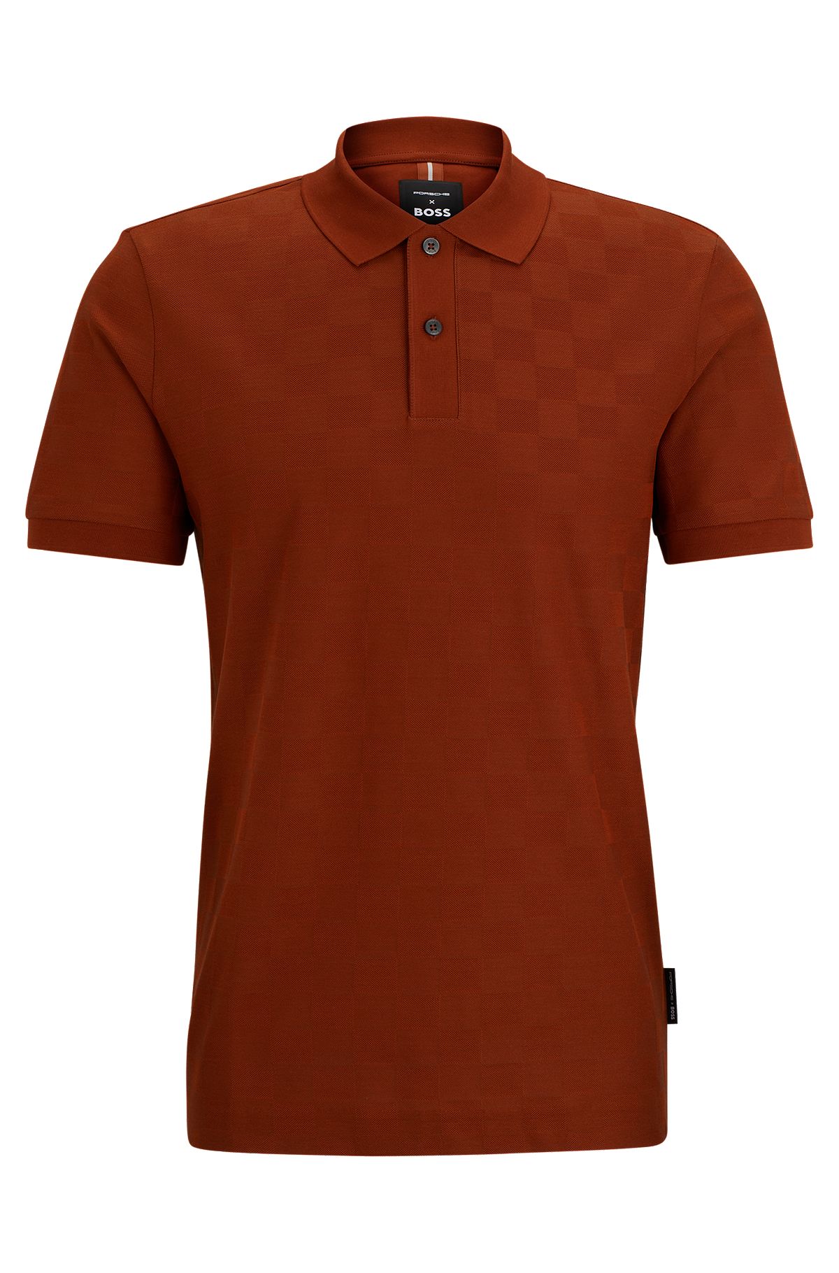 Porsche x BOSS mercerized-cotton polo shirt with check structure, Brown