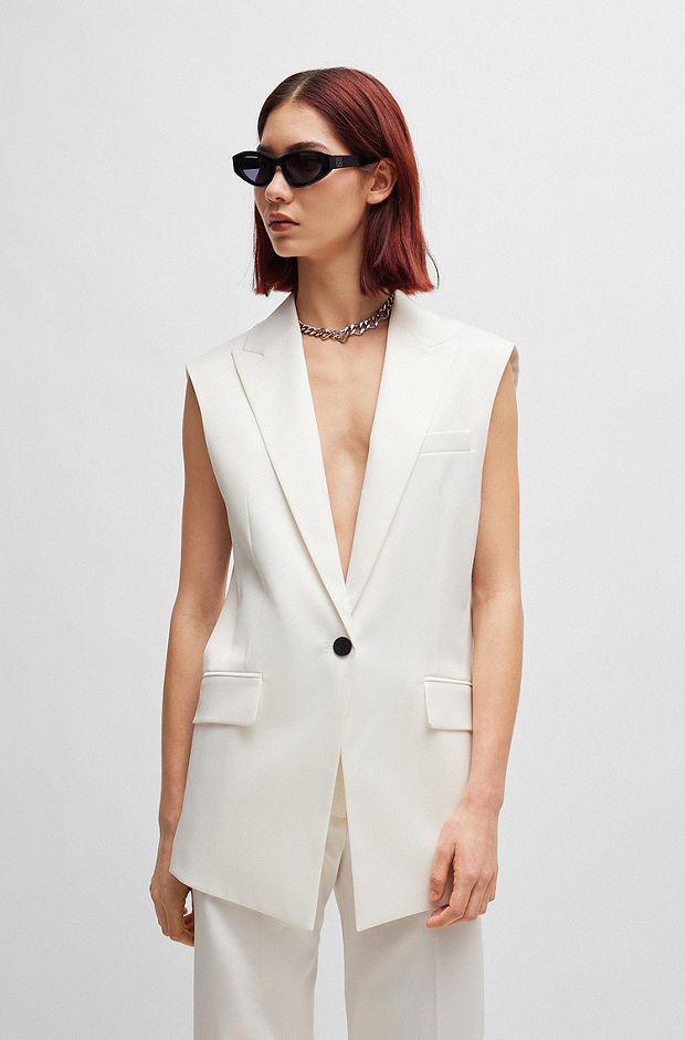 Sleeveless oversize-fit jacket in stretch cloth, White
