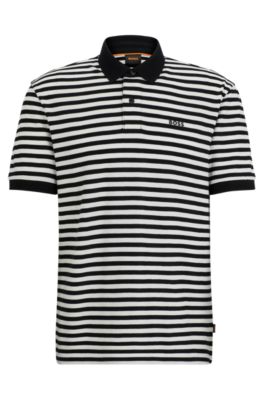 Shop Hugo Boss Cotton-piqu Polo Shirt With Horizontal Stripe In Black