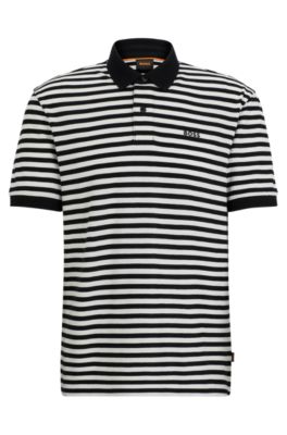 Polo de piqu&eacute; de algod&oacute;n con rayas horizontales, Negro