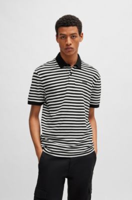 BOSS - Cotton-piqué polo shirt with horizontal stripe - Black