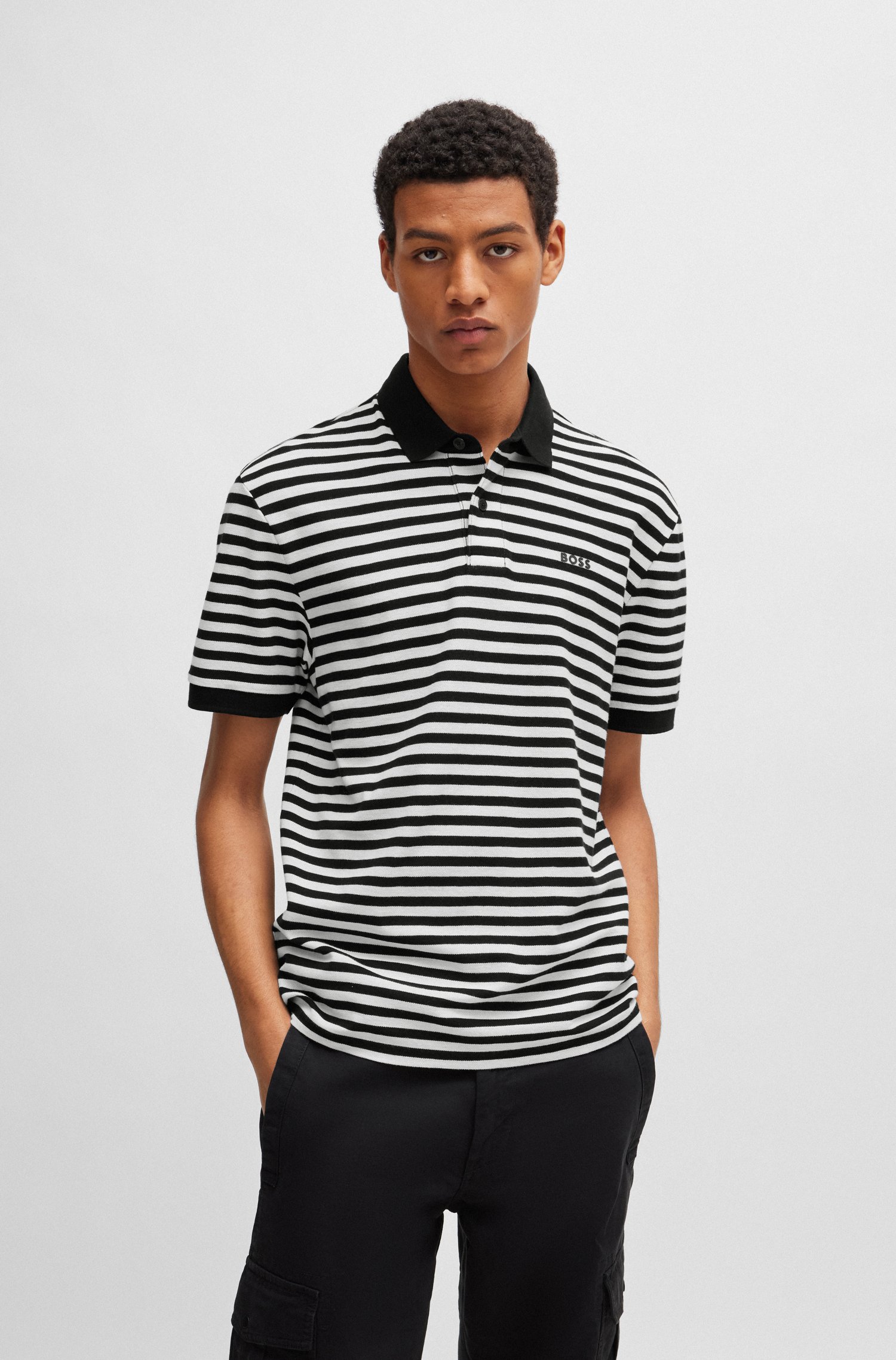 Cotton-piqué polo shirt with horizontal stripe