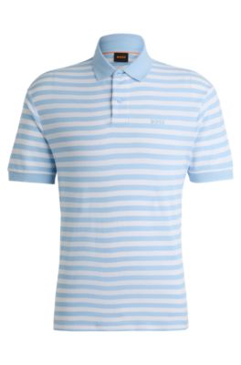 Shop Hugo Boss Cotton-piqu Polo Shirt With Horizontal Stripe In Light Blue