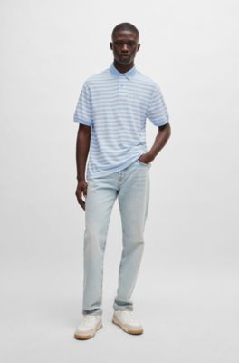 BOSS - Cotton-piqué polo shirt with horizontal stripe - Light Blue