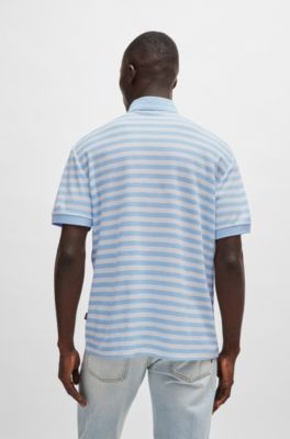 Polo de piqu&eacute; de algod&oacute;n con rayas horizontales, Celeste