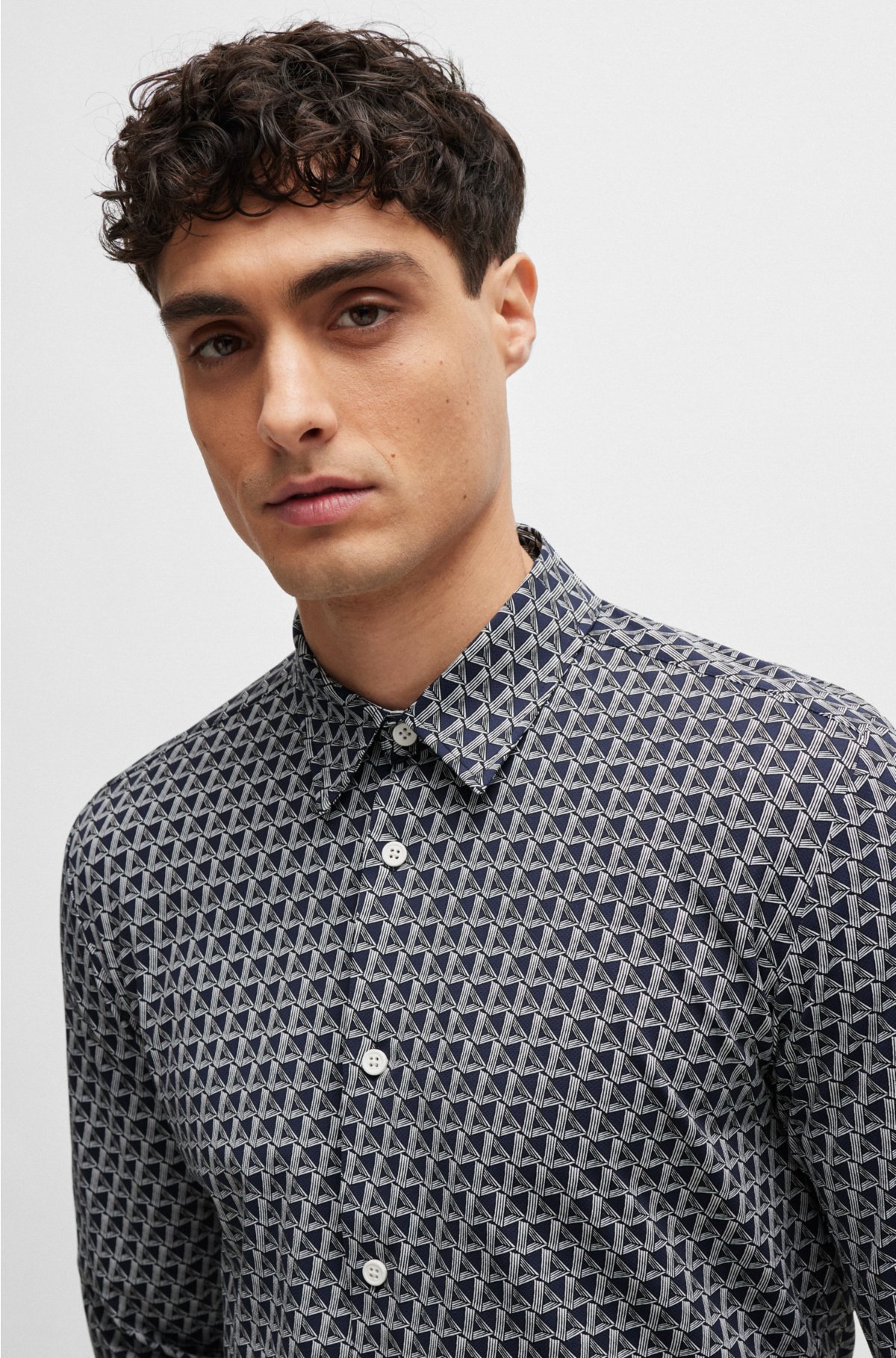 BOSS - Slim-fit shirt in printed performance-stretch material