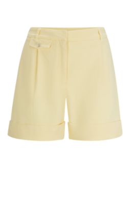 Shop Hugo Boss Wide-leg Shorts In A Cotton Blend In Light Yellow