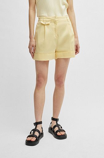 Wide-leg Linen-blend Pants - Light yellow - Ladies