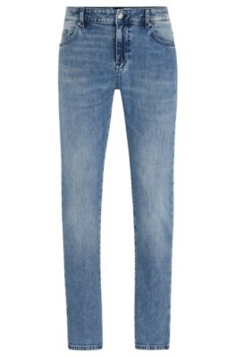 Shop Hugo Boss Slim-fit Jeans In Blue Cashmere-touch Denim In Turquoise