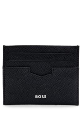 Hugo Boss Embossed-leather Card Holder With Metal Logo Lettering In Black