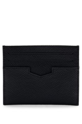 Tarjetero de piel repujada con letras de logo met&aacute;licas , Negro