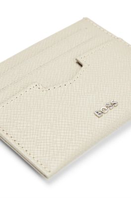 BOSS - Embossed-leather card holder with metal logo lettering