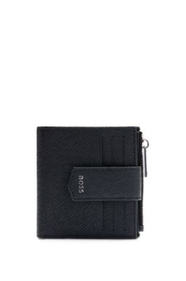 Hugo Boss Embossed-leather Wallet With Polished Silver Hardware In Black