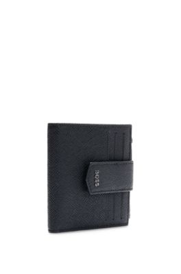 Embossed-leather wallet with polished silver hardware, Black