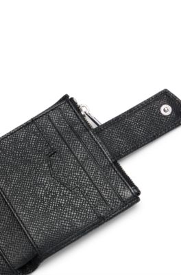 Embossed-leather wallet with polished silver hardware, Black
