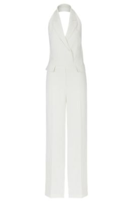 Shop Hugo Boss Halterneck Jumpsuit With Peak Lapels In White