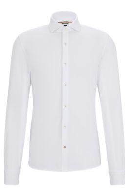 Shop Hugo Boss Casual-fit Long-sleeved Shirt In Cotton Jersey In White