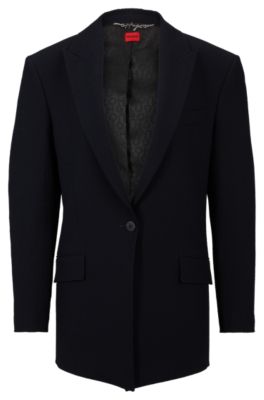 Hugo Longline Oversize-fit Jacket In Seersucker Fabric In Light Blue