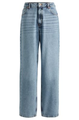 HUGO - Relaxed-fit jeans in bright-blue cotton denim