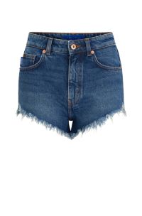 HUGO - Regular-fit shorts in blue frayed denim