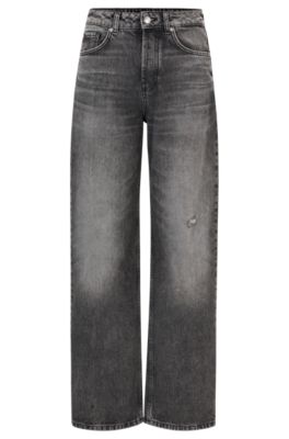 Relaxed-fit jeans in gray distressed denim, Dark Grey