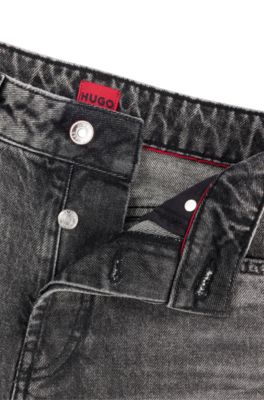 Relaxed-fit jeans in gray distressed denim, Dark Grey