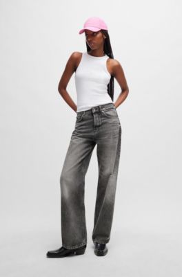 Relaxed-fit jeans in gray distressed denim, Dark Grey