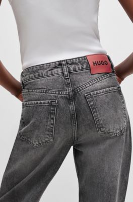 Relaxed-fit jeans in gray distressed denim, Dark Grey