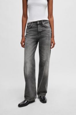 Relaxed-fit jeans in gray distressed denim, Dark Grey