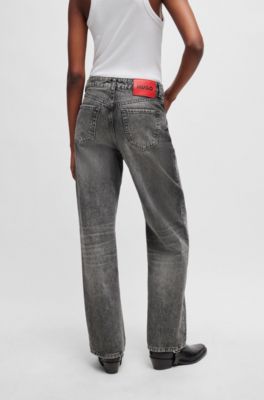 Relaxed-fit jeans in gray distressed denim, Dark Grey