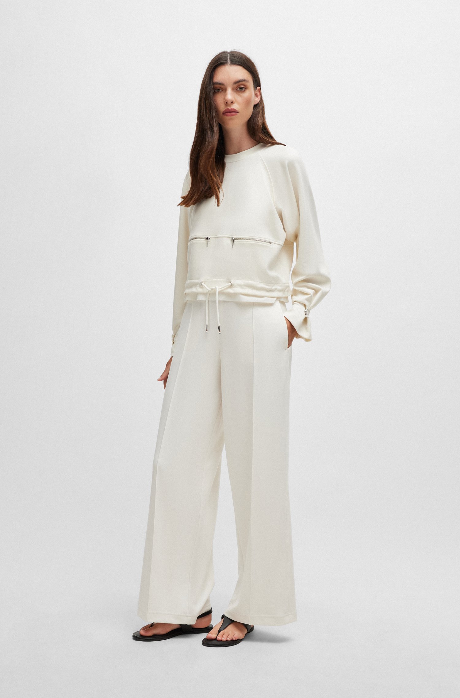 Piqué jersey trousers with front pleats