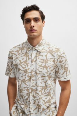 BOSS - Slim-fit shirt in printed cotton jersey 
