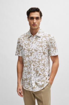 Slim-fit shirt in printed cotton jersey