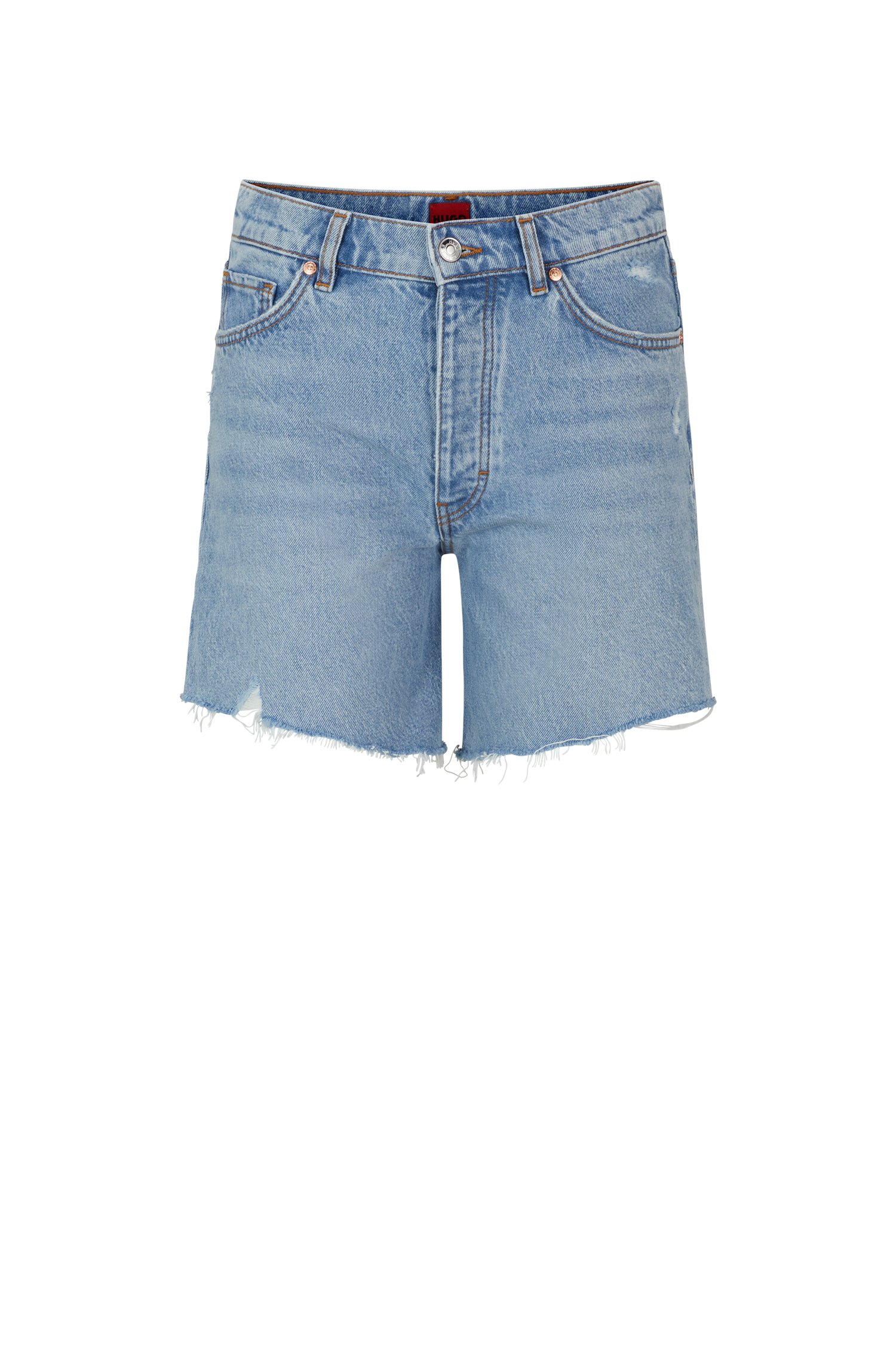 Shorts regular fit de denim azul medio desgastado