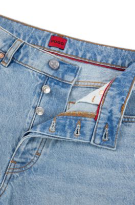Regular-fit shorts in mid-blue distressed denim, Light Blue