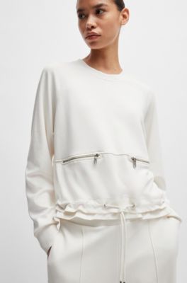 Sudadera con dobladillo ajustable y detalles de cremallera, Blanco