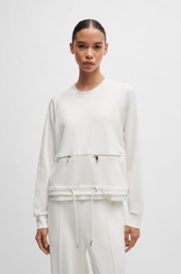 Sudadera con dobladillo ajustable y detalles de cremallera, Blanco