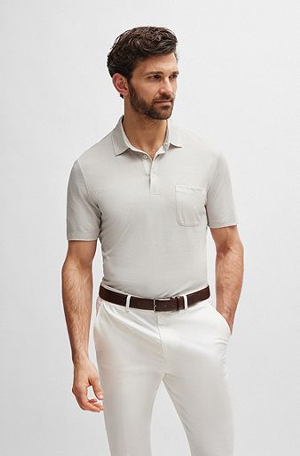 Regular-fit polo shirt in silk and cotton, Light Beige