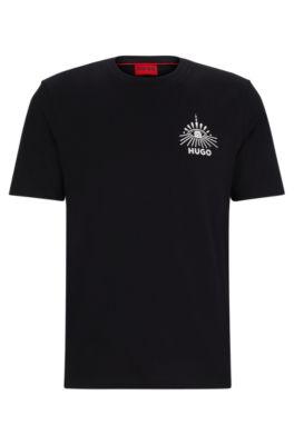 Shop Hugo Cotton-jersey Regular-fit T-shirt With Seasonal Artwork In Black