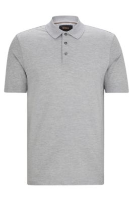 Hugo Boss Regular-fit Polo Shirt In Cotton And Silk In Silver