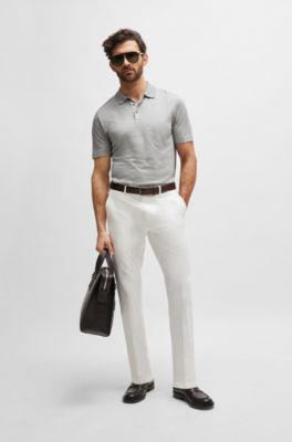 Polo regular fit de algod&oacute;n y seda, Plata