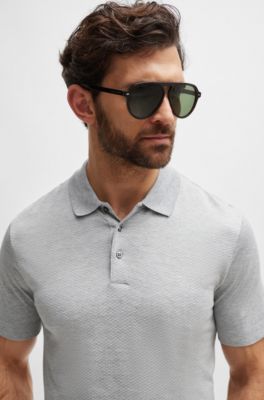 Polo regular fit de algod&oacute;n y seda, Plata