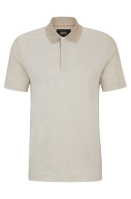 Shop Hugo Boss Regular-fit Polo Shirt In Cotton And Silk In Light Beige