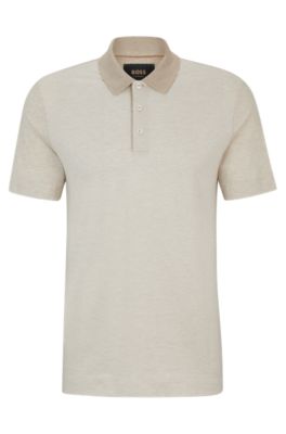 Hugo Boss Regular-fit Polo Shirt In Cotton And Silk In Light Beige