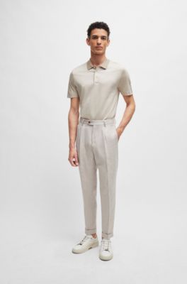 Polo regular fit de algod&oacute;n y seda, Beige claro