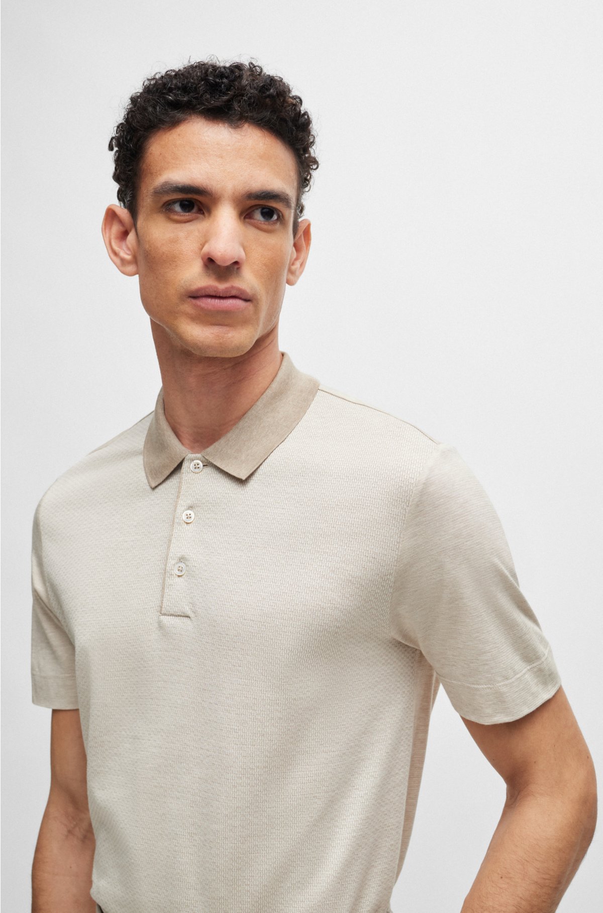 Regular-fit polo shirt in cotton and silk