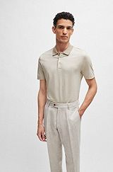 Regular-fit polo shirt in cotton and silk, Light Beige