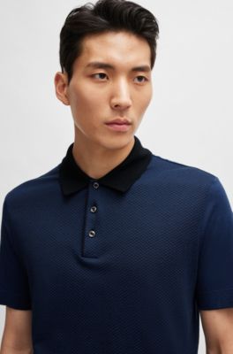 Polo regular fit de algod&oacute;n y seda, Celeste