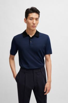 Polo regular fit de algod&oacute;n y seda, Celeste